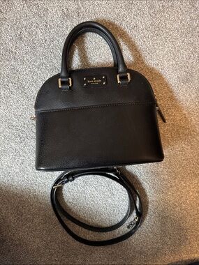 kate spade Black Leather Crossbody Dome Satchel with Gold Hardware